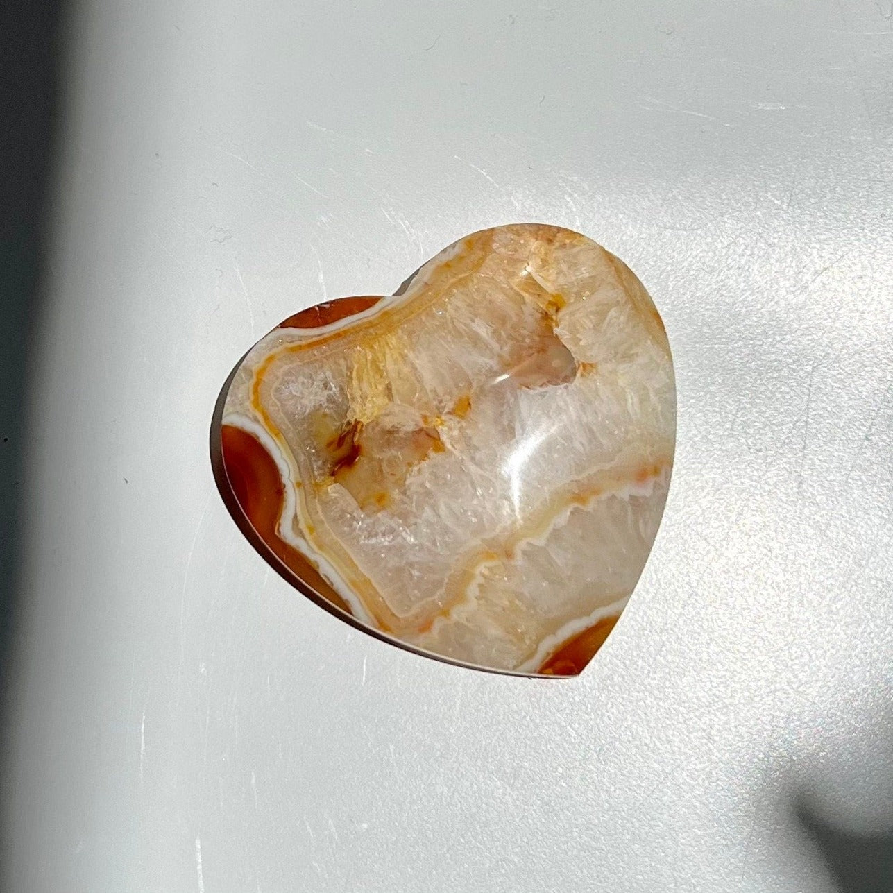 Quartz Filled Carnelian Red White Crystal Heart Carving