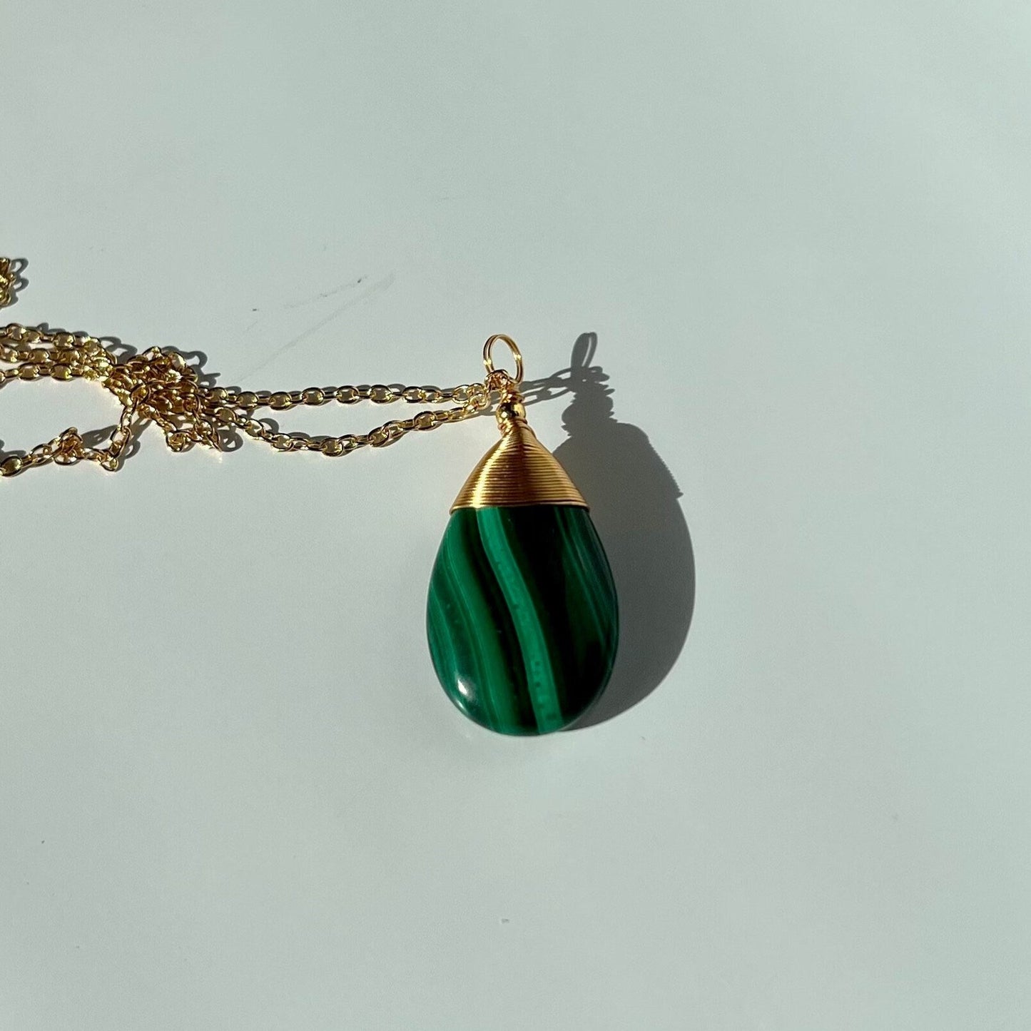 Malachite Green Bandings Raindrop Pendant and Necklace