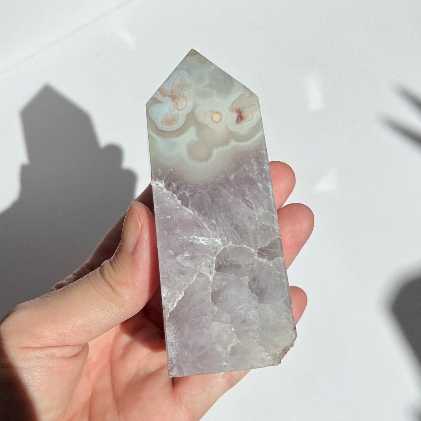 Lilac Light Amethyst Quartz Filled Bandings Obelisk