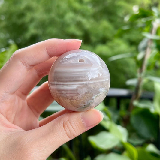 Striped Bandings Pastel Flower Agate Pink Amethyst Sphere