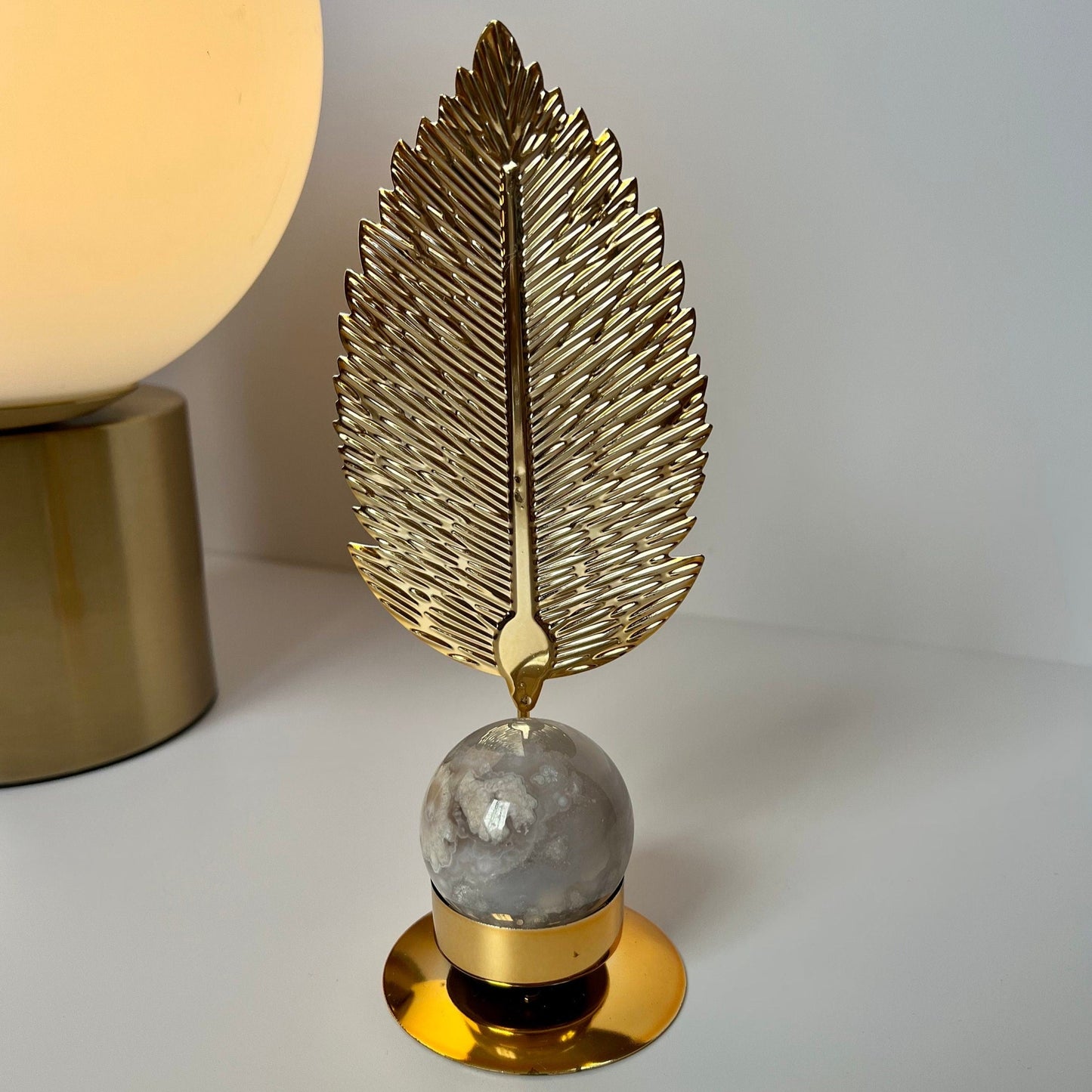 Golden Leaf Crystal Sphere Stand Decor Tea Candle Holder