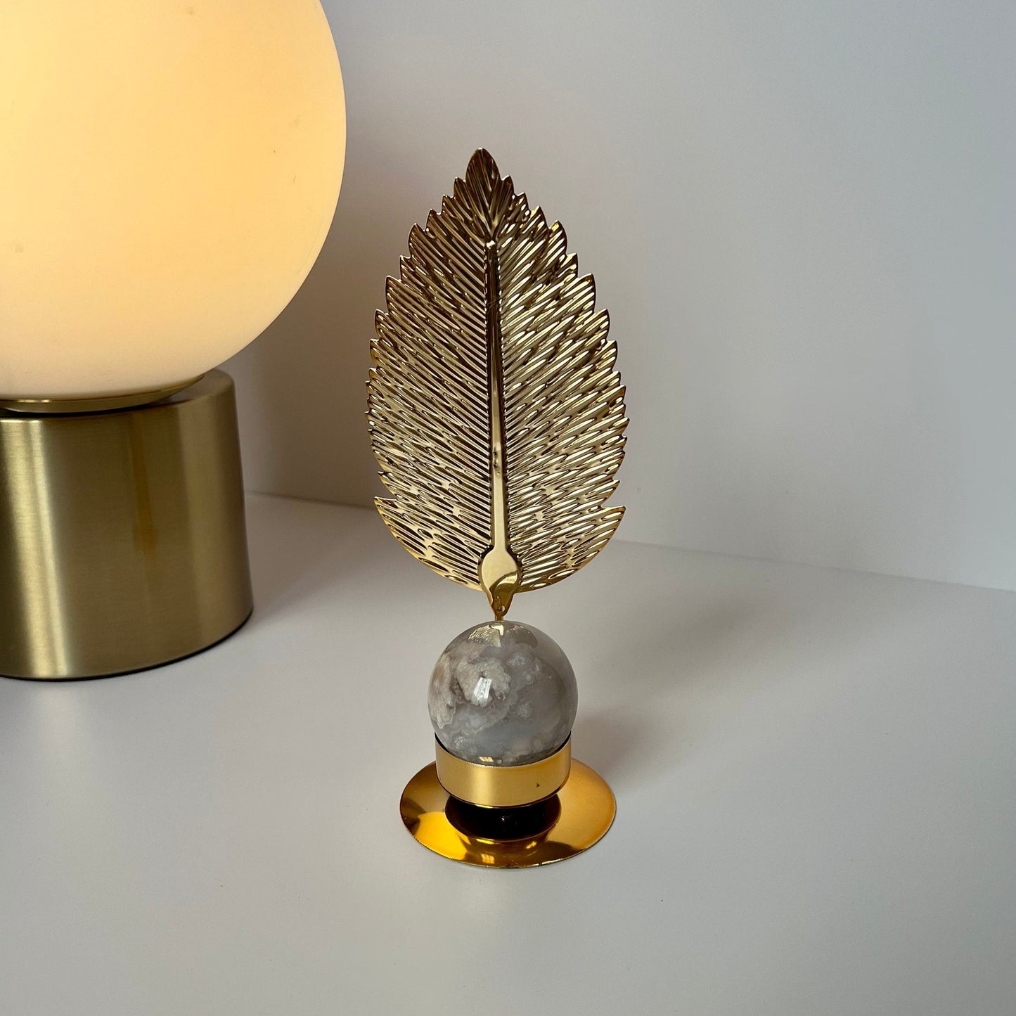 Golden Leaf Crystal Sphere Stand Decor Tea Candle Holder