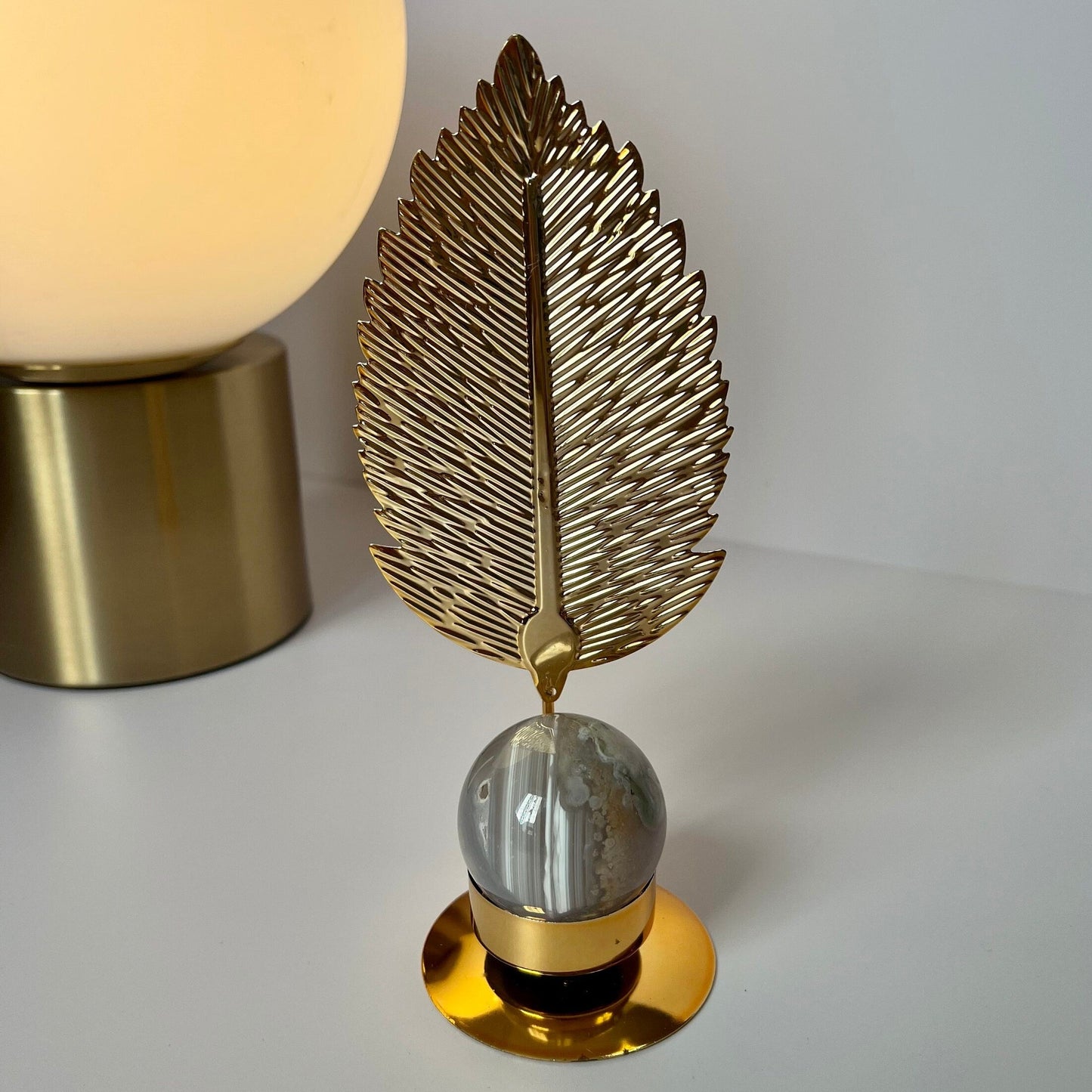 Golden Leaf Crystal Sphere Stand Decor Tea Candle Holder