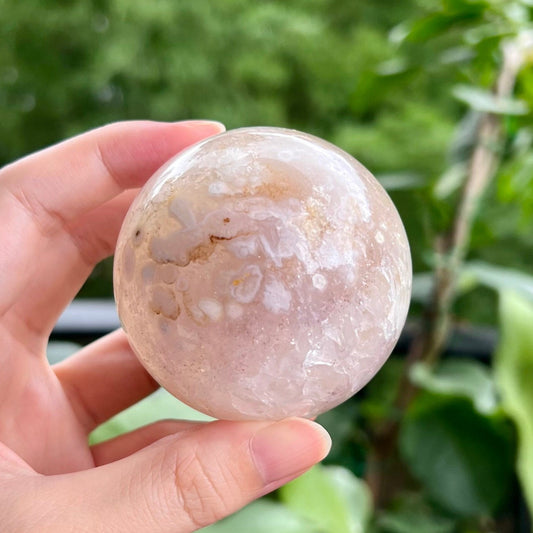 Full Flower Agate Crackled Quartz Pastel Sphere