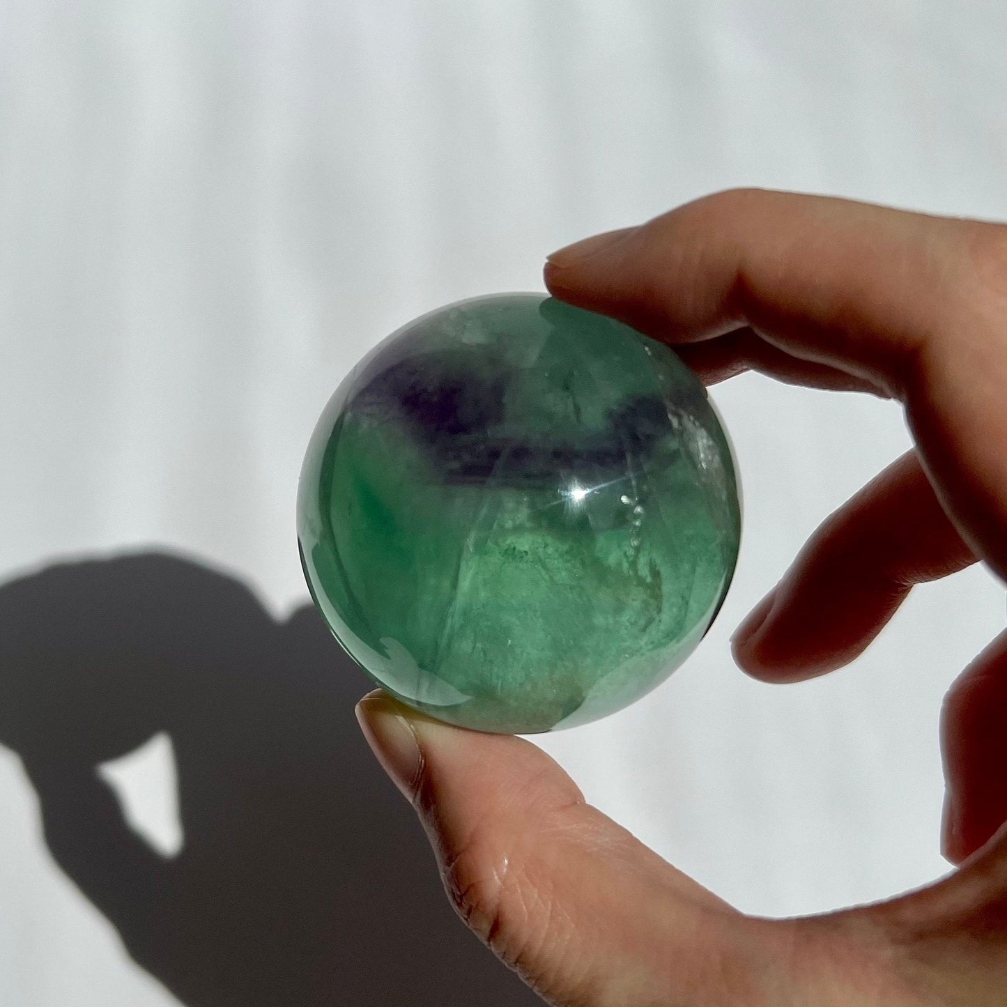 Rainbow Clear Green Purple Fluorite Sphere with sheen