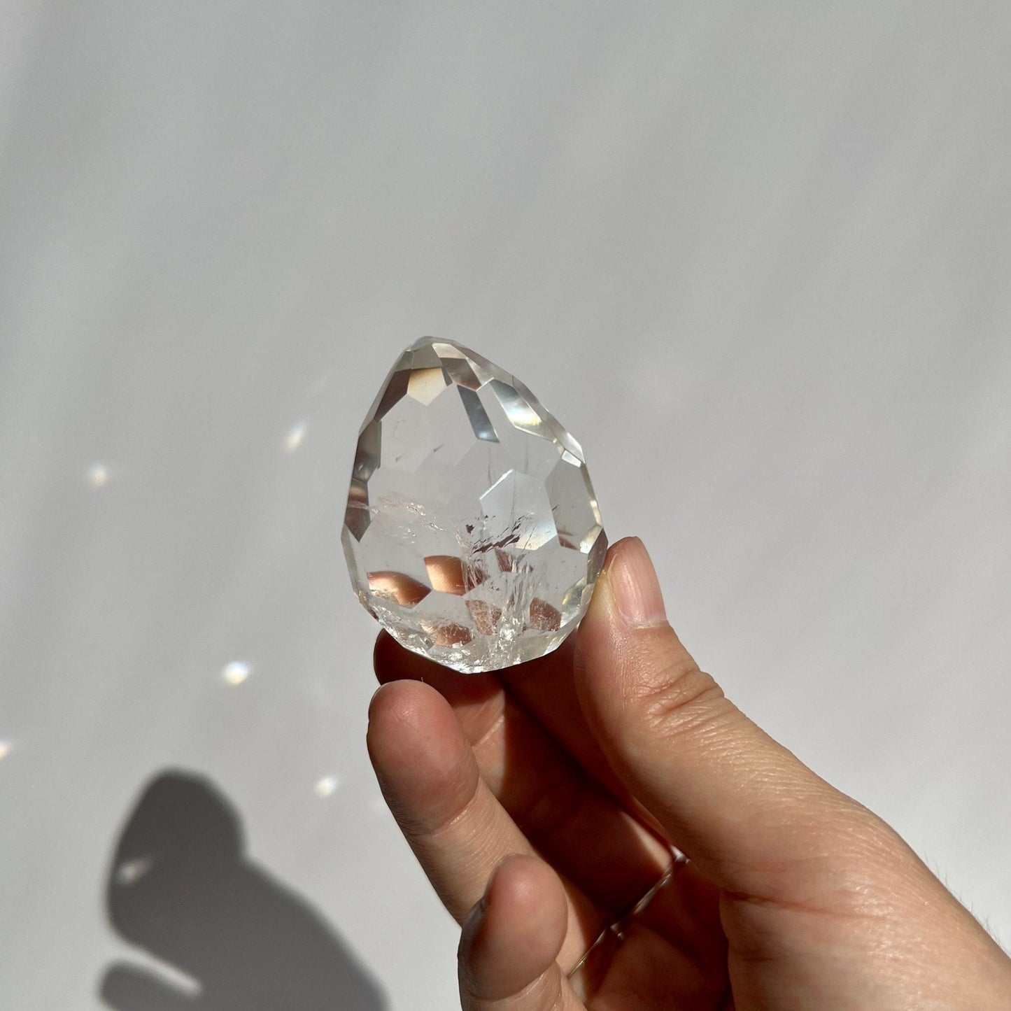 Stunning Geometric Clear Quartz Faceted Round Egg Shape Carving