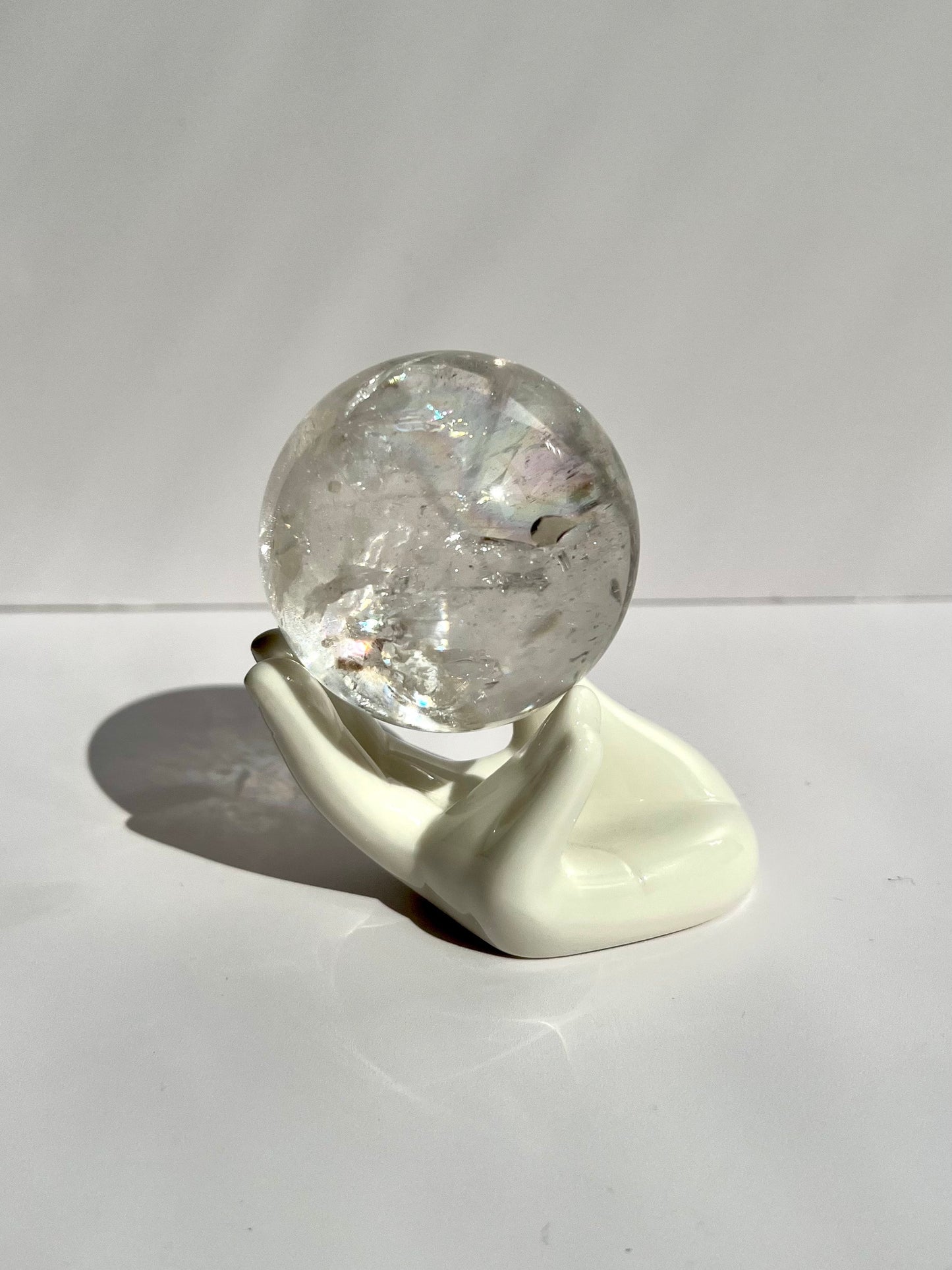 White Ceramic Hand Crystal Sphere Display Stand