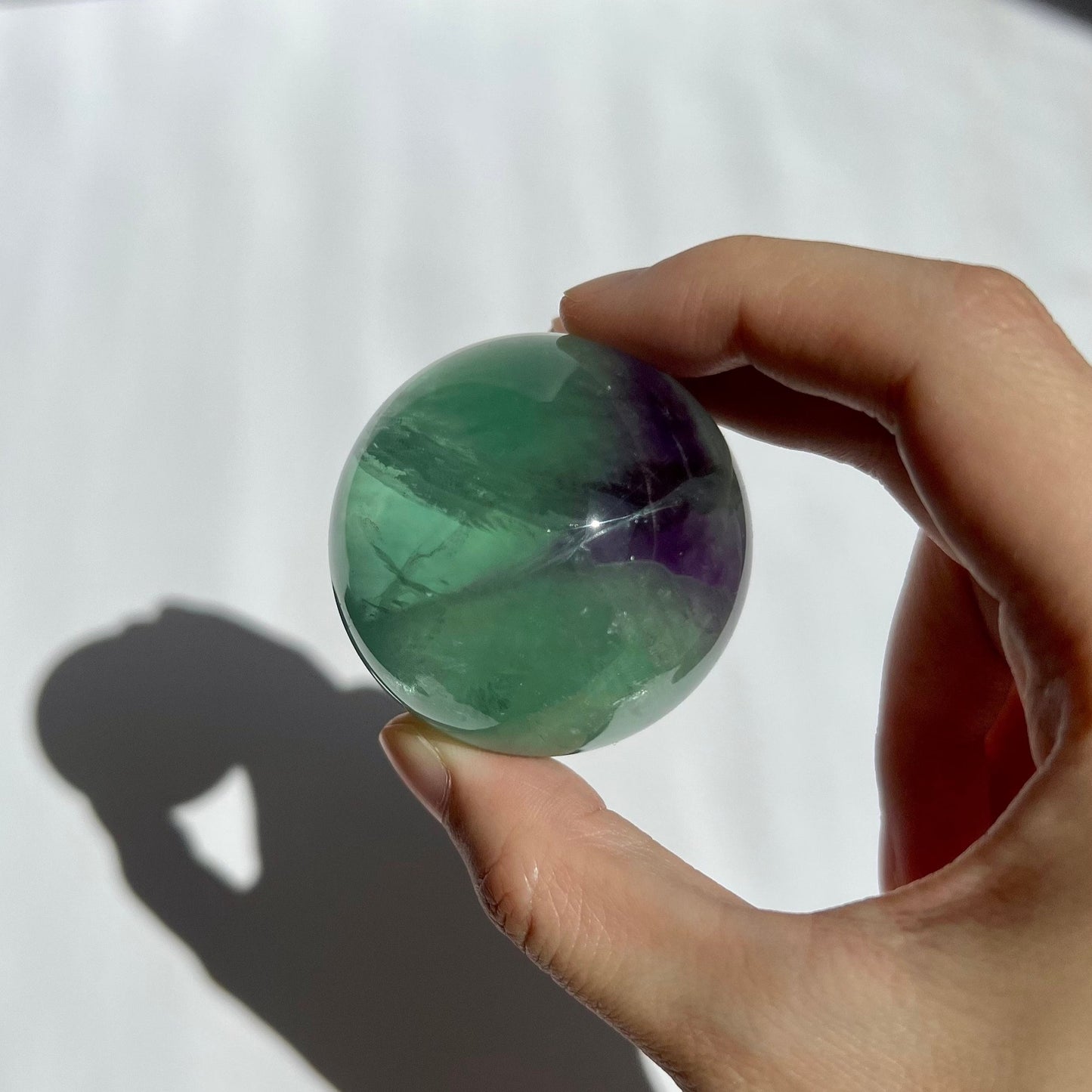 Rainbow Clear Green Purple Fluorite Sphere with sheen