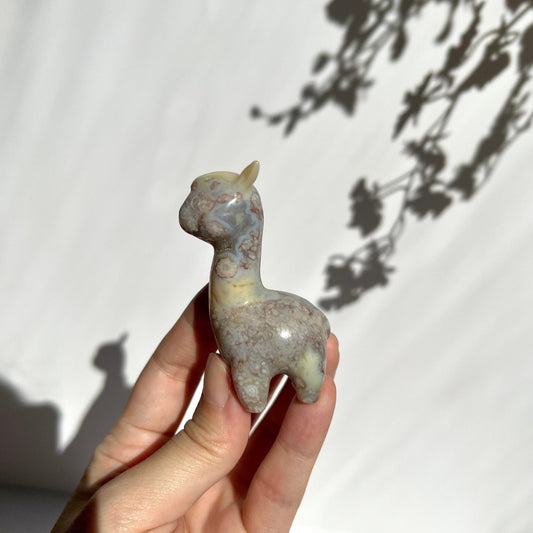 Chubby Flower Agate Alpaca Figurine