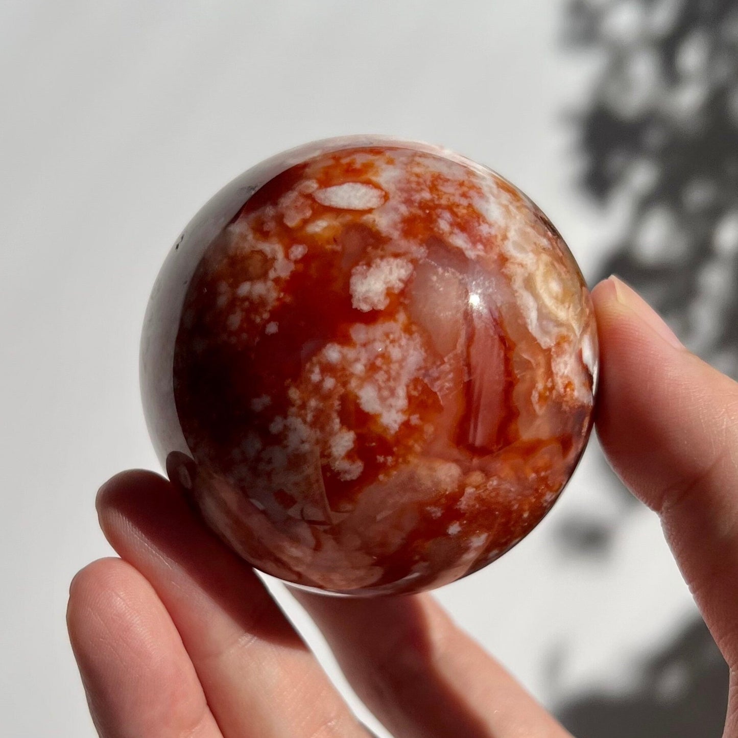 Carnelian Flower Agate Red White Plumes Sphere