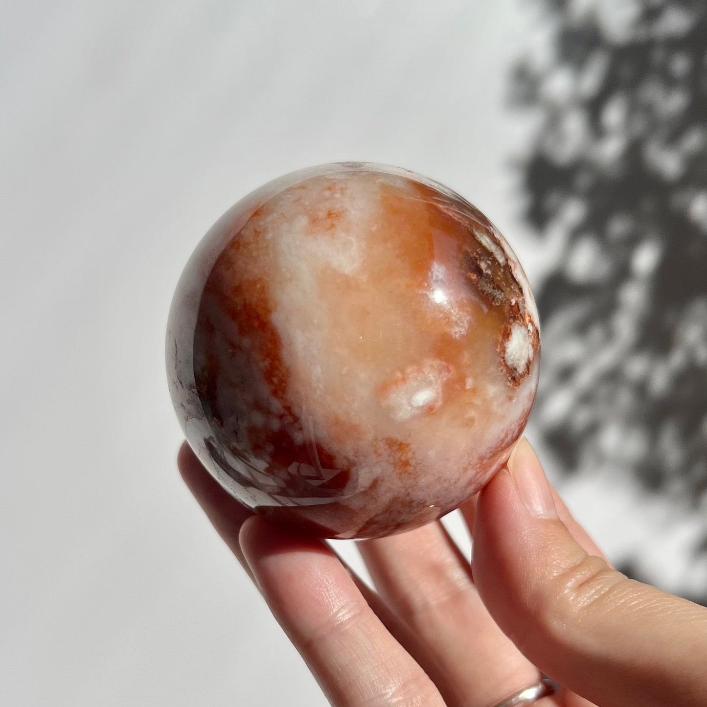 Carnelian Flower Agate Red White Plumes Sphere