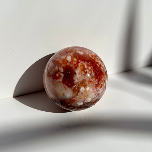 Carnelian Flower Agate Red White Plumes Sphere