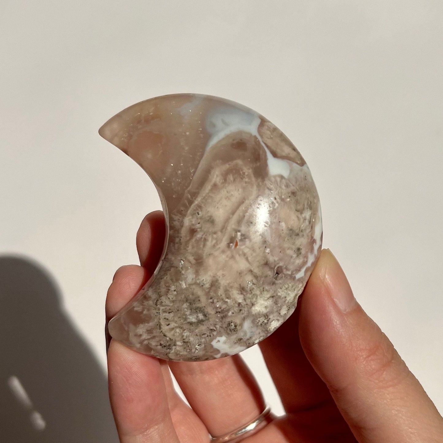 Sparkly Flower agate Moon Carving