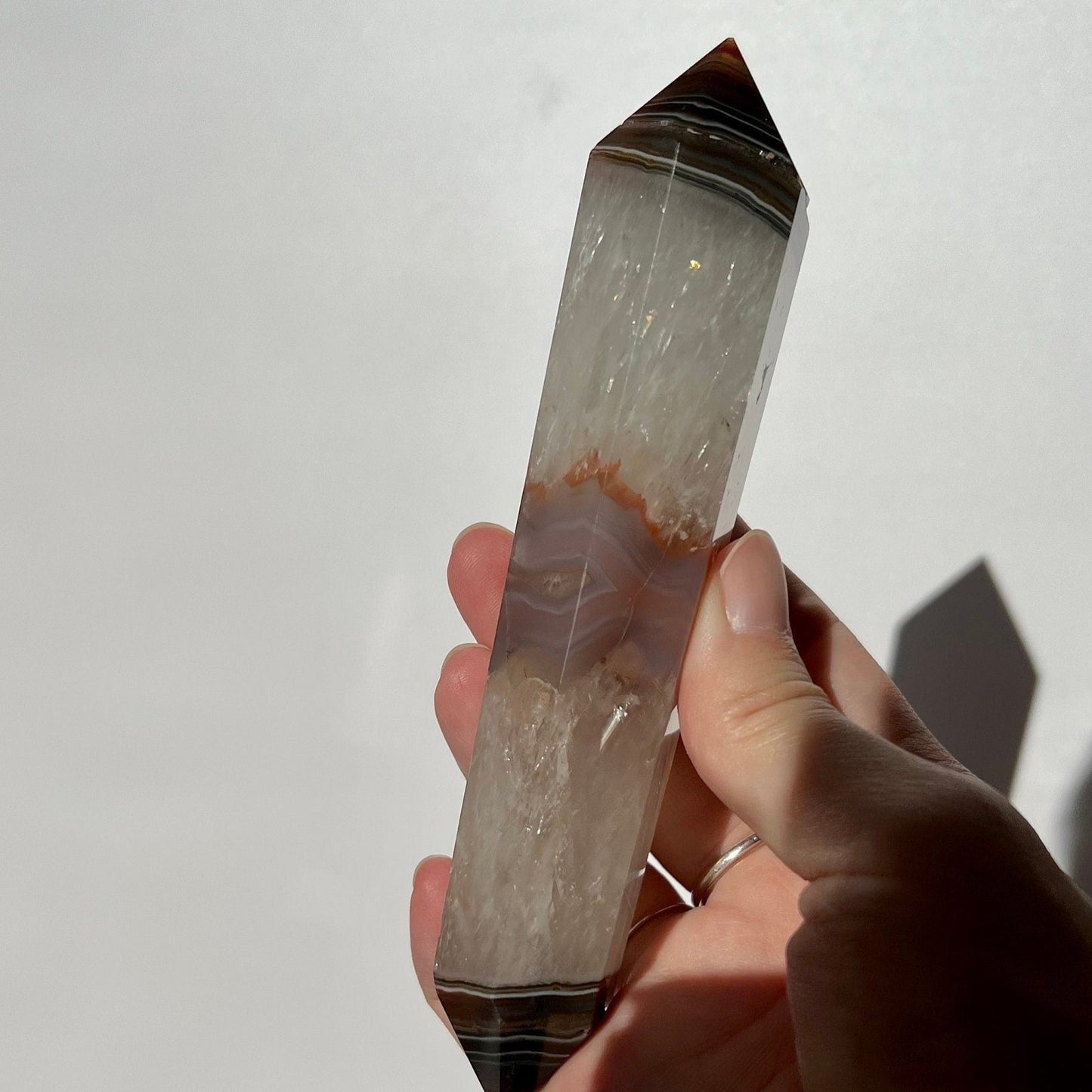 Long Blue Carnelian Agate Mixed Quartzy DT Pencil