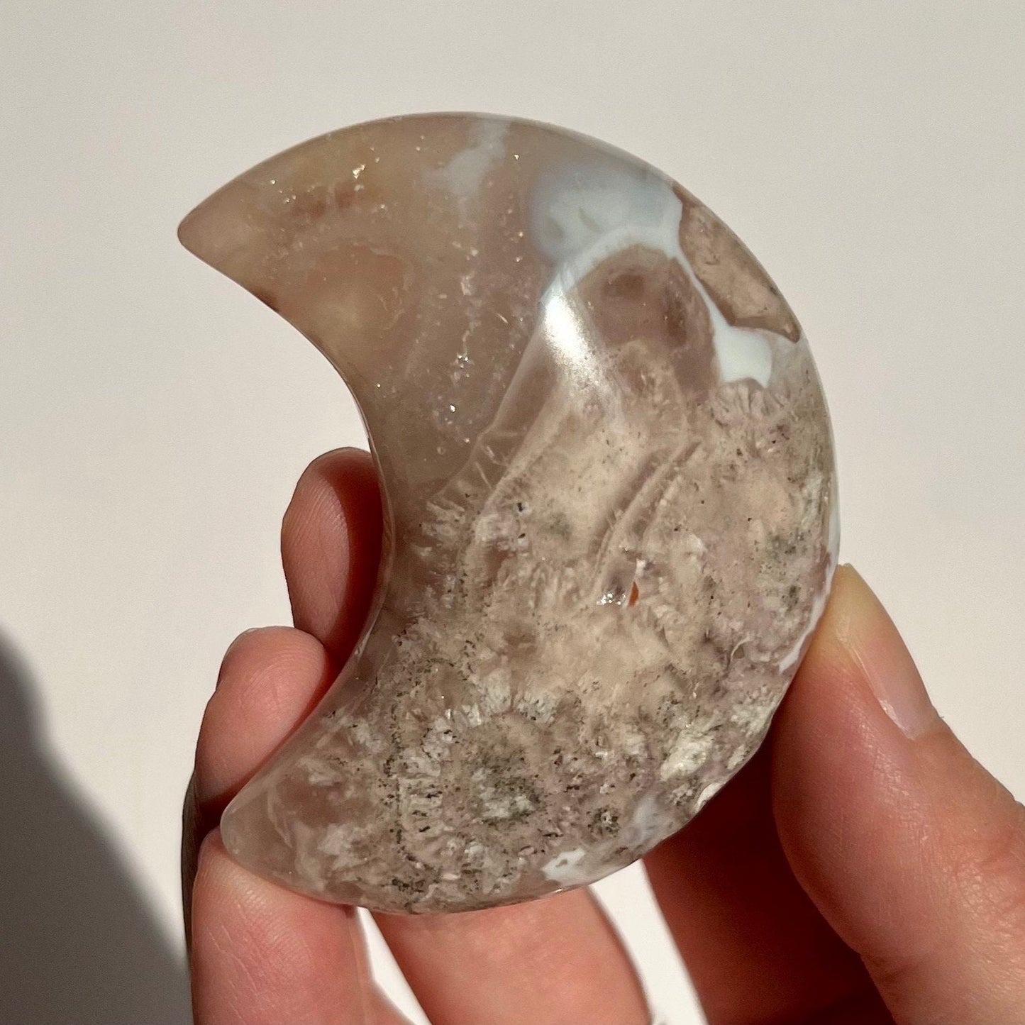 Sparkly Flower agate Moon Carving