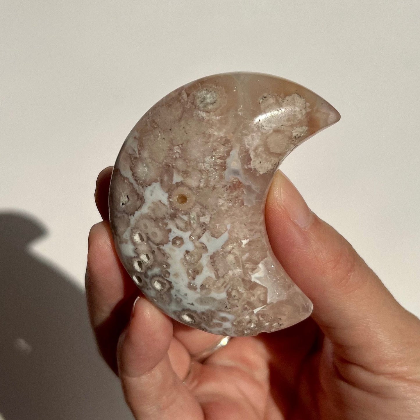 Sparkly Flower agate Moon Carving