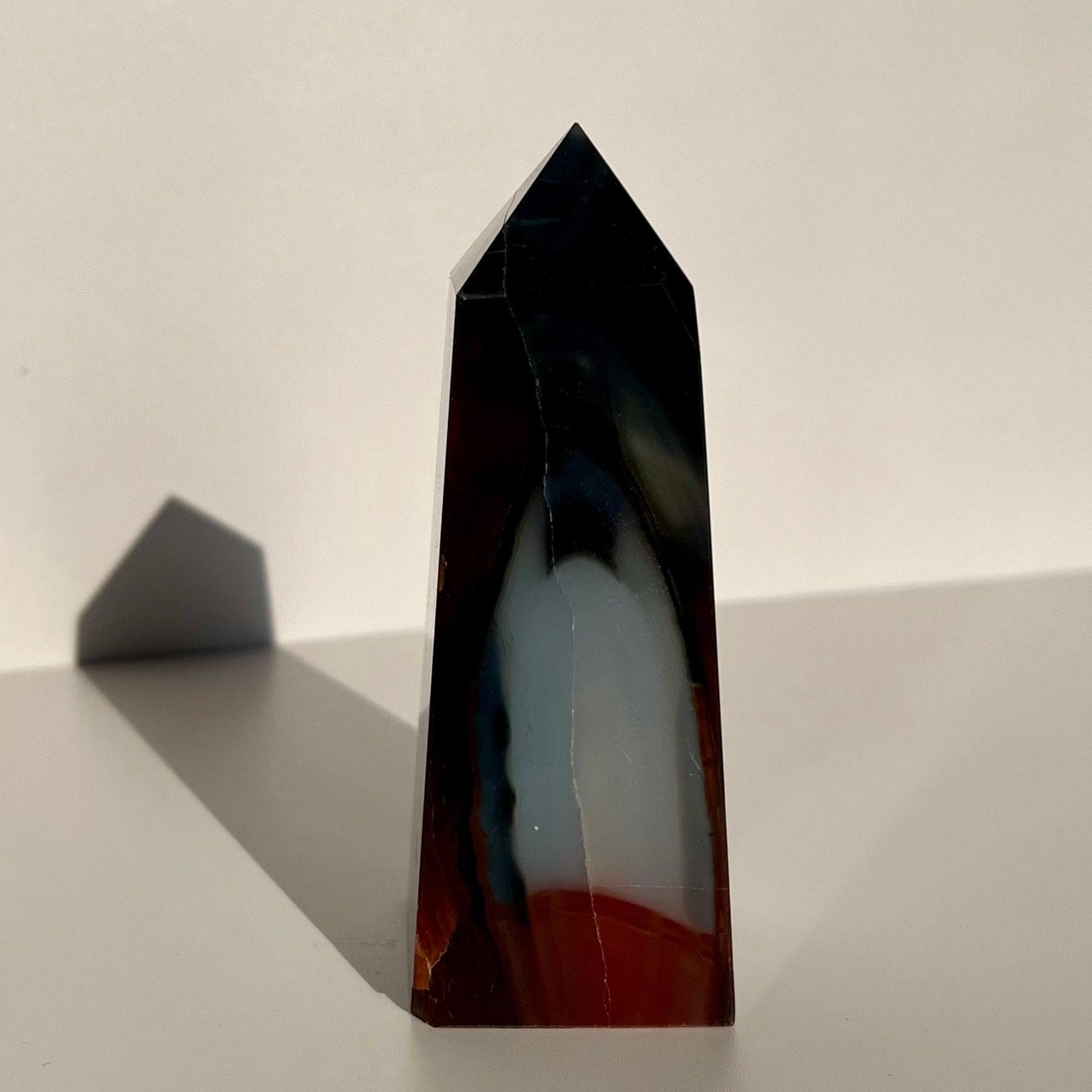 Elegant Blue Red Carnelian Agate Obelisk