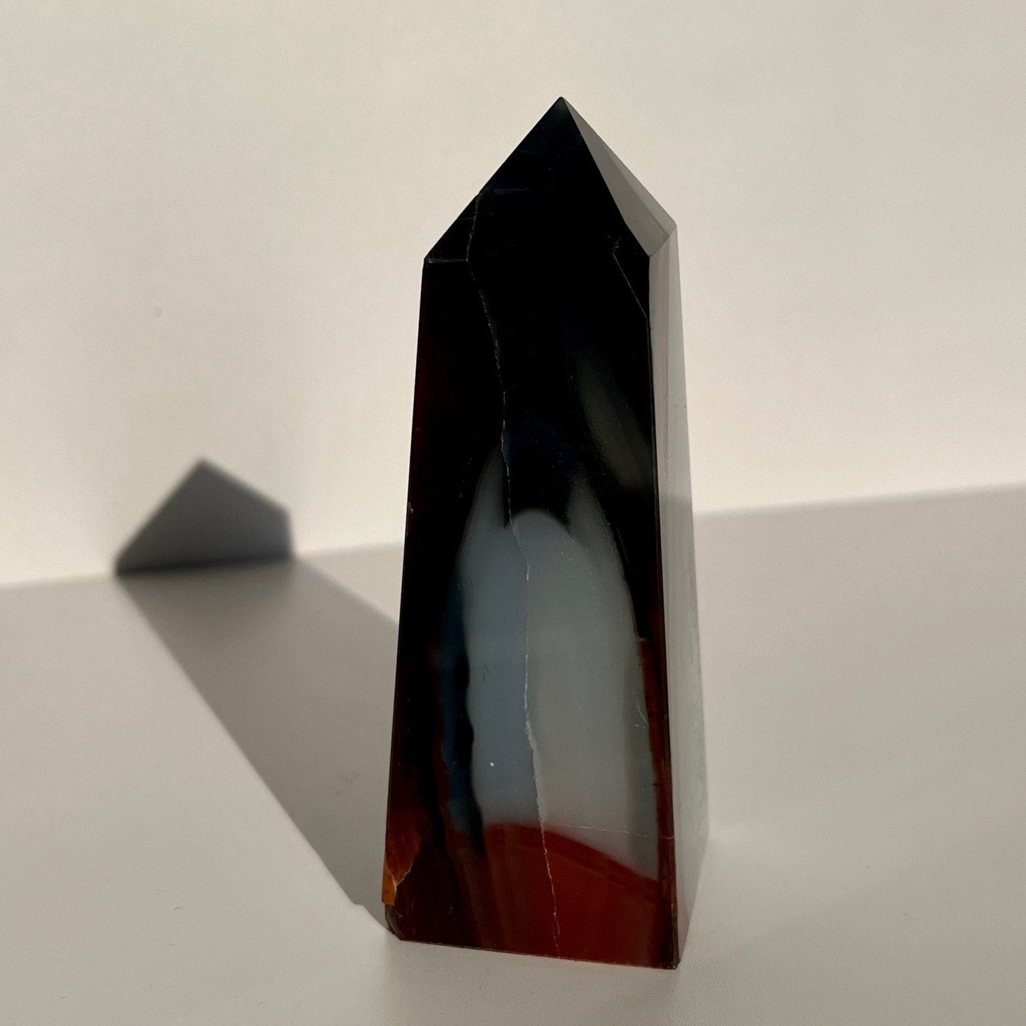 Elegant Blue Red Carnelian Agate Obelisk