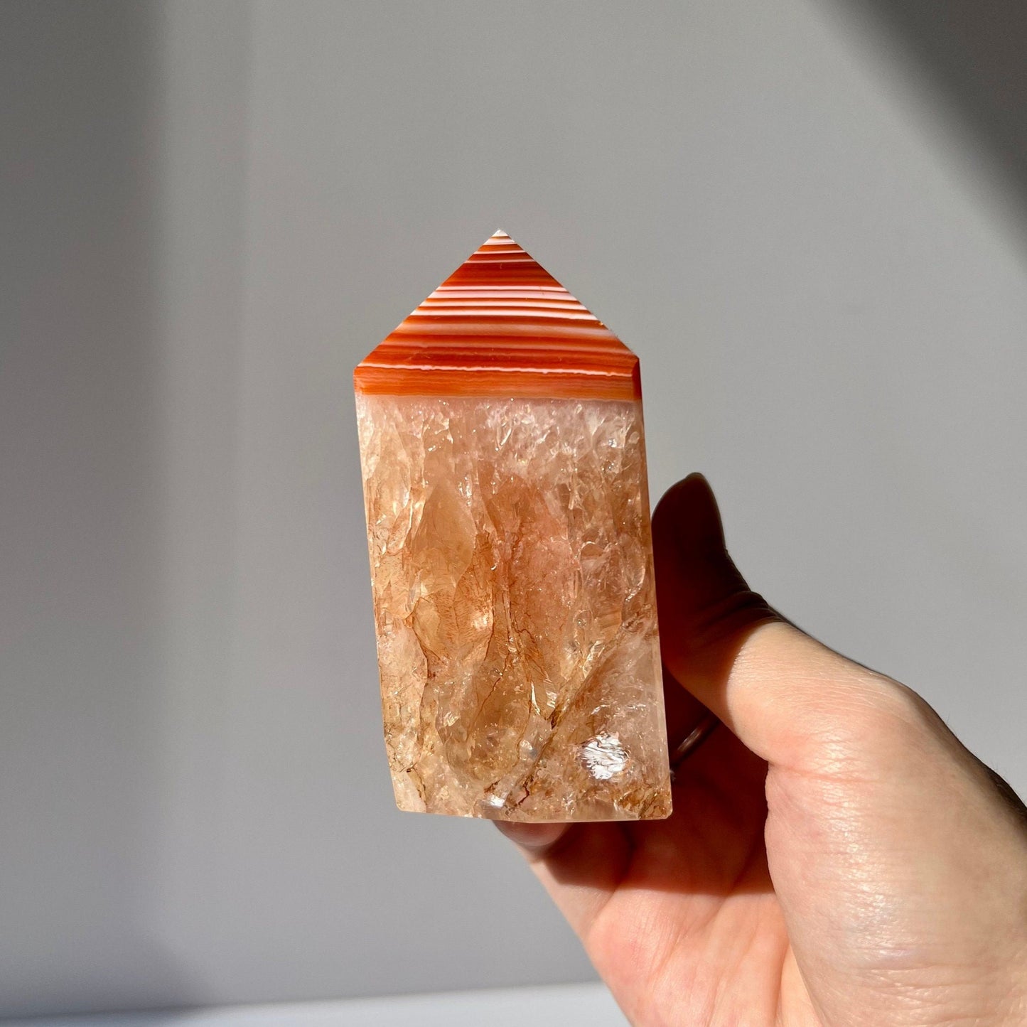 High Grade Super Quartzy Banding Carnelian Obelisk