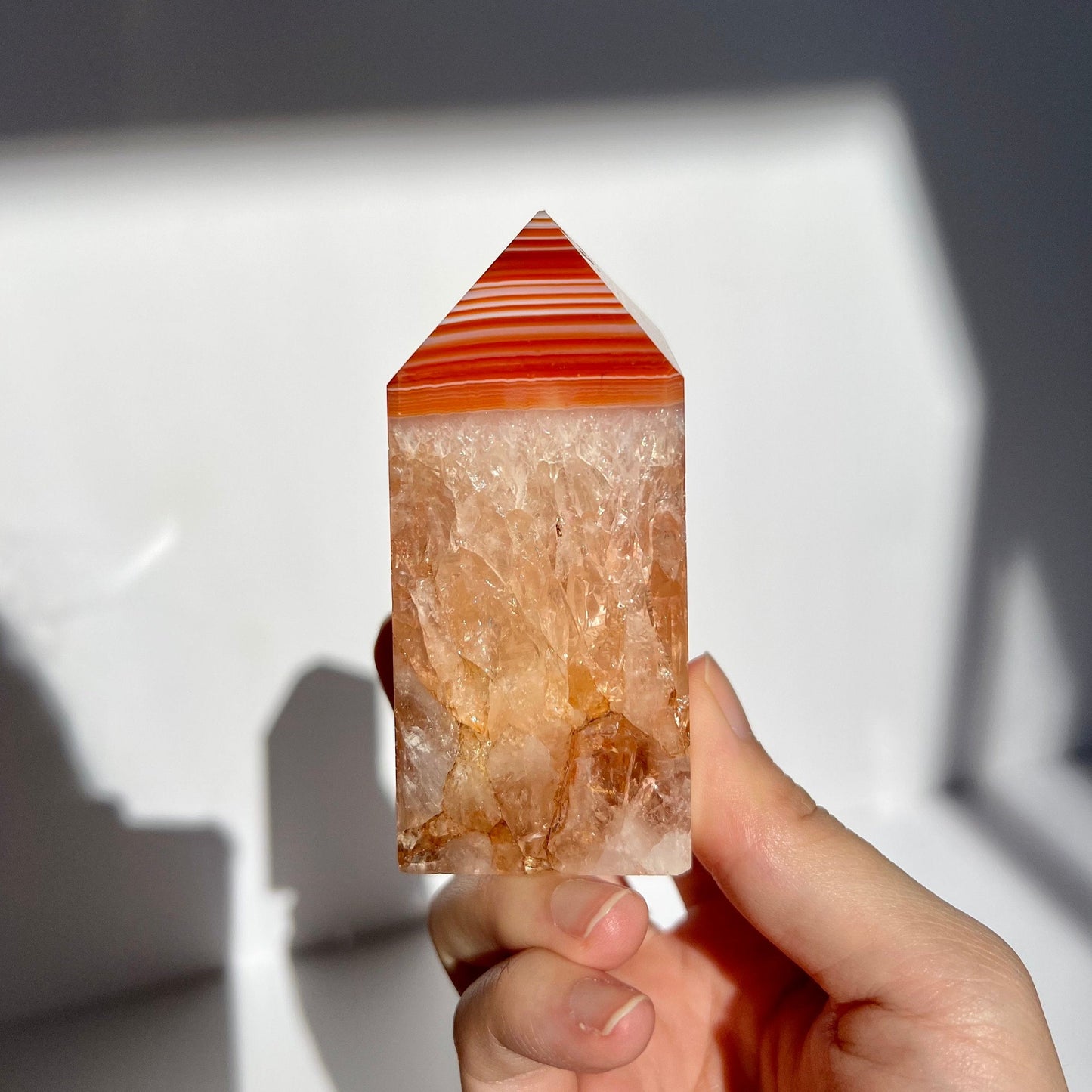 High Grade Super Quartzy Banding Carnelian Obelisk