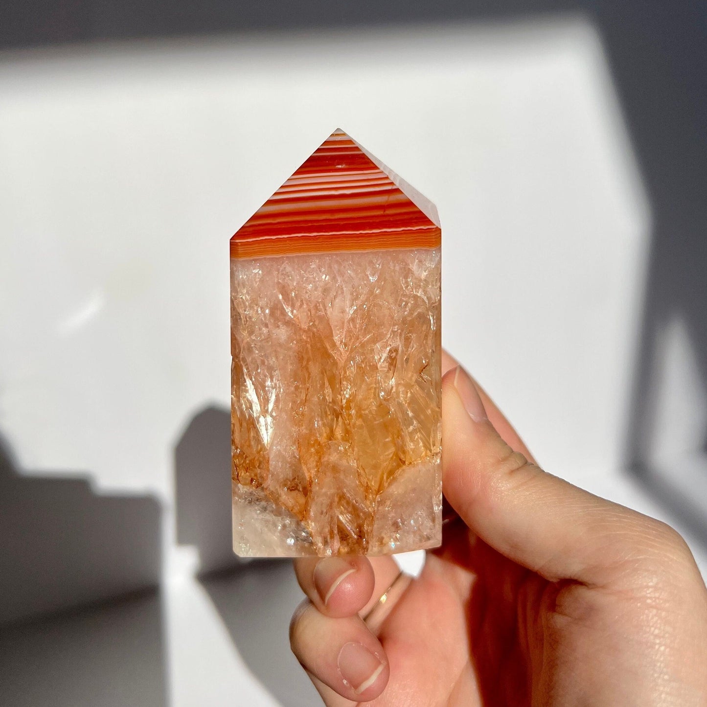 High Grade Super Quartzy Banding Carnelian Obelisk