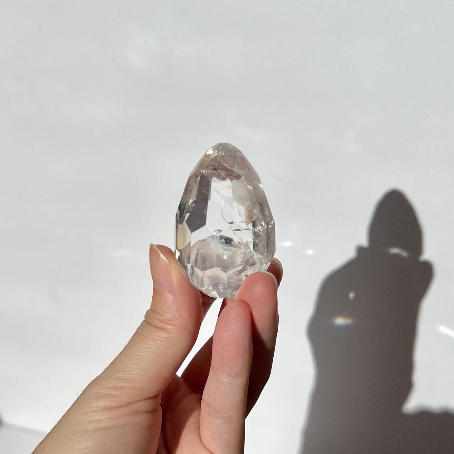 Small Geometric Clear Quartz Faceted Round Egg