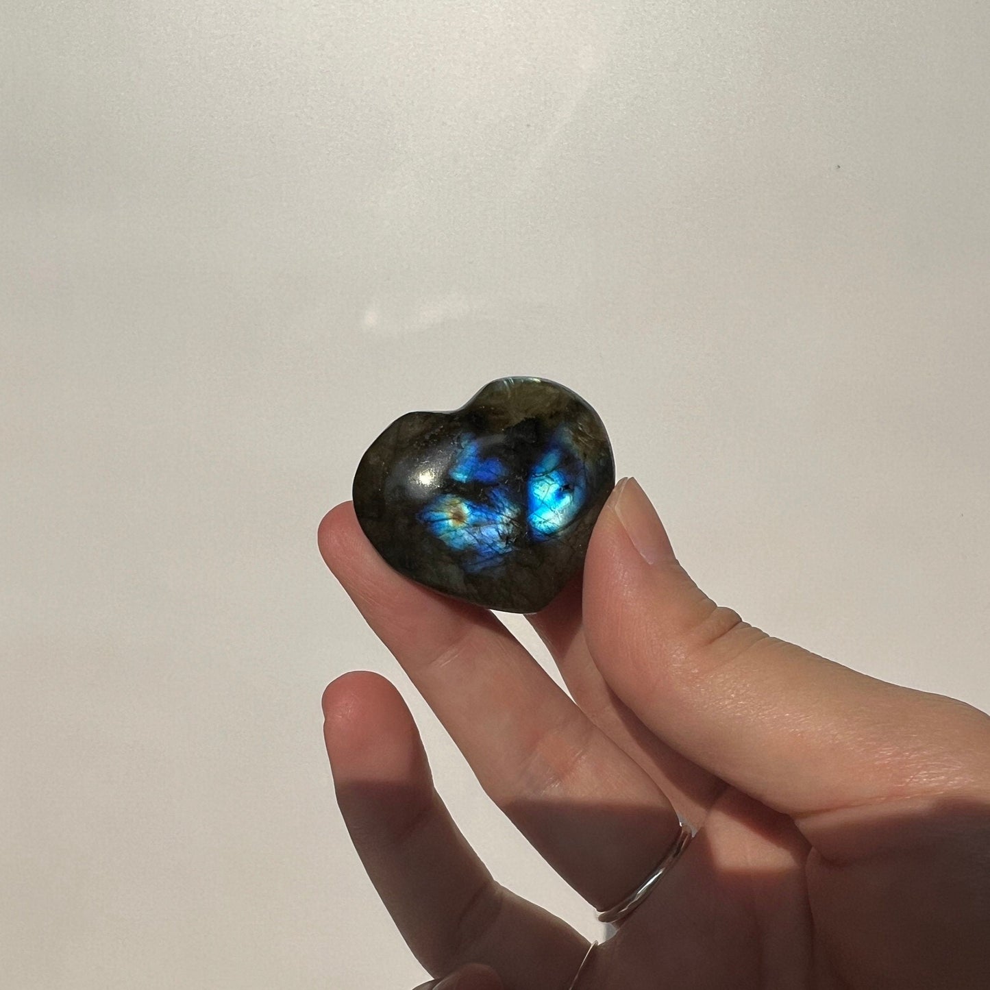 Rainbow multi flash labradorite heart pocket piece