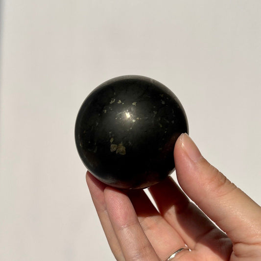 EMF Blocking Shungite Sphere with Pyrite