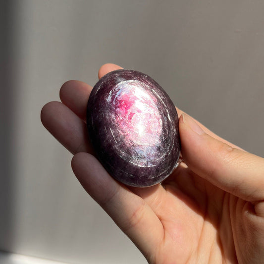 Round Gem Lepidolite Mica Silver Sheen Natural Palmstone